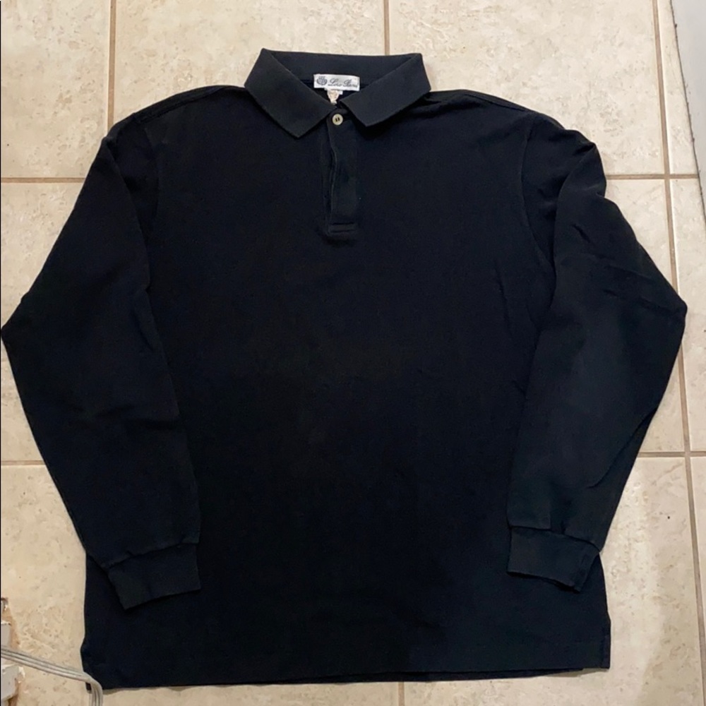 Loro Piana Black Long Sleeve Polo Shirt